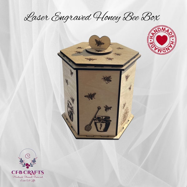 Six Sided Laser Cut Honey Bee Box  Gift for Bee Lovers