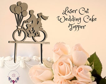 Wooden Wedding Cake Topper  Couple on Bike  Laser Cut Wedding Cake Topper