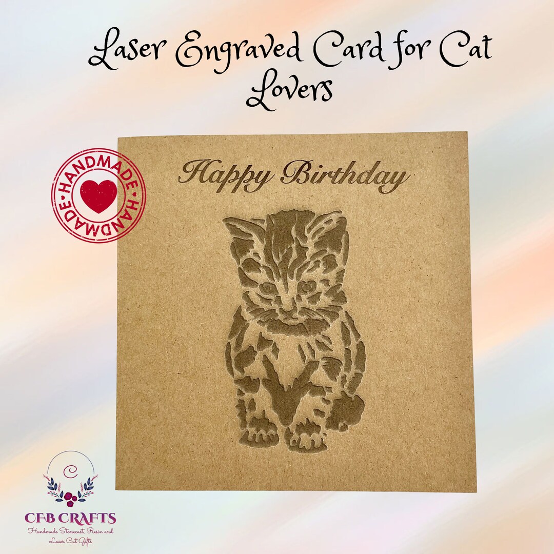 Laser Engraved Kitten Birthday Card Cute Kitten Card Card for Etsy
