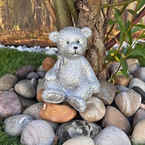 Stonecast Silver Teddy Bear  Memorial Graveside Bear