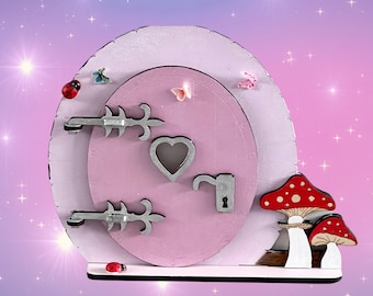 Opening Fairy Door with Dioramara, Pink Fairy Door with Toadstools, Fairy Door for kids Bedroom