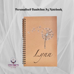 Personalised A5 Spiral Lined Notebook with Dandelion Design  Unique Gift  Dandelion Notebook and Pen Gift