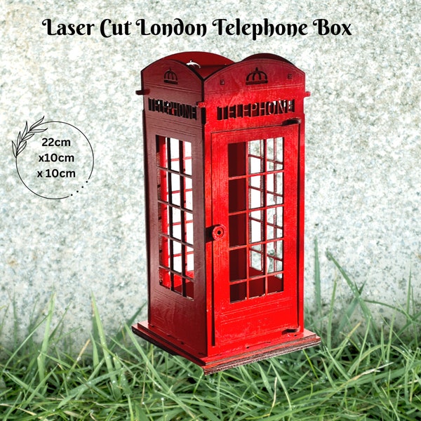 Laser Cut London Telephone Box Wooden Telephone Box Shelf Art Night Light Red Telephone Box