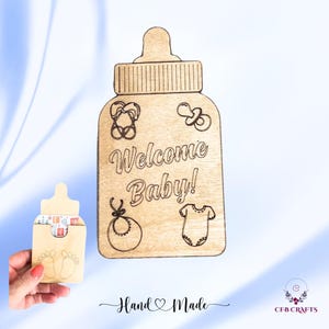 Porte-cartes cadeau pour nouveau-né Porte-cartes en bois découpé au laser Cadeau baby shower