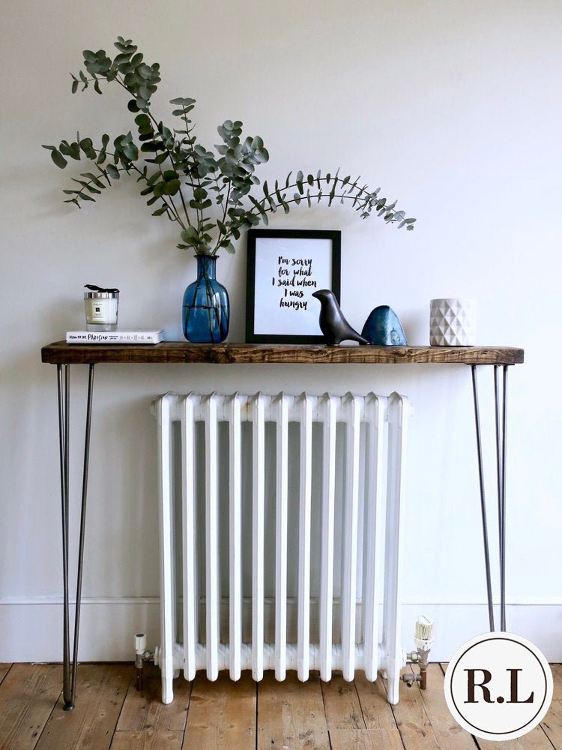 Reclaimed Console Table Radiator Shelf Custom Rustic Etsy