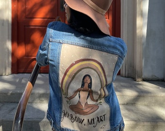 My body, My Art Jacket. Hand painted denim jacket, jean jacket.