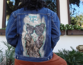 Mom Life Jacket. Hand painted denim jacket, jean jacket.