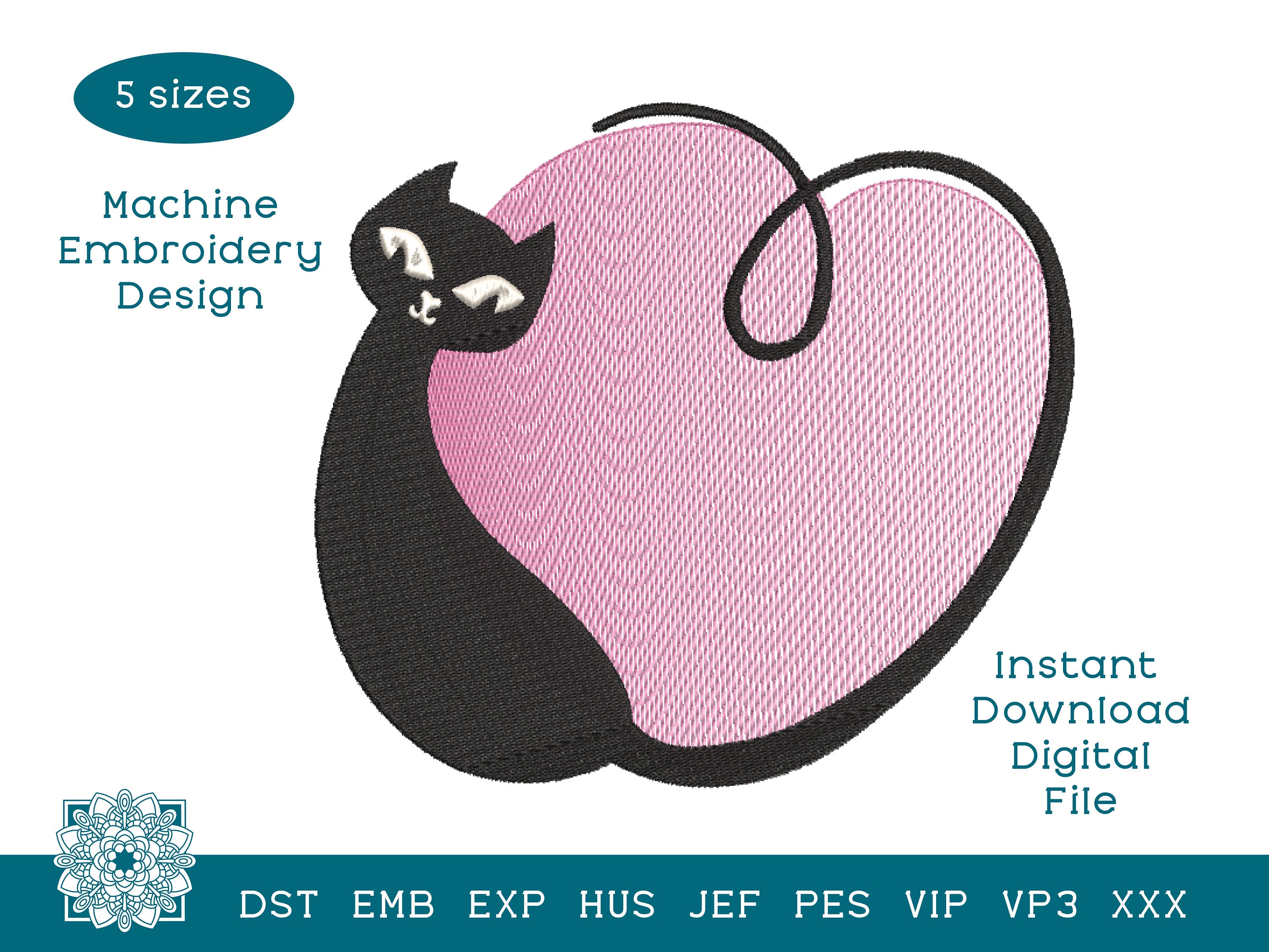 Heart Embroidery Design Cat Machine Embroidery Instant Etsy