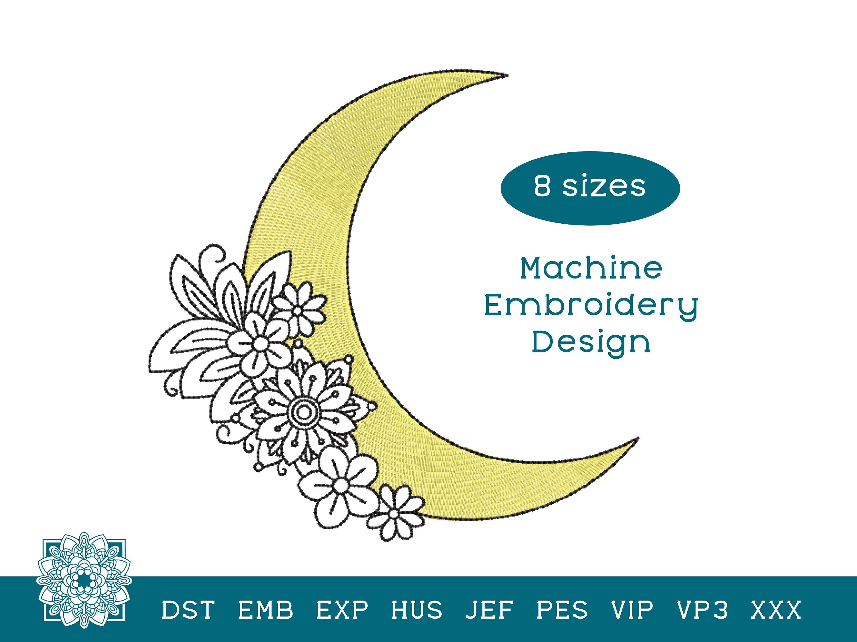 Moon Embroidery Design Boho Moon Machine Embroidery Etsy France