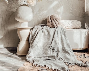 Hand Loomed Turkish Cotton Throw Blanket: Rustic Farmhouse Bedspread