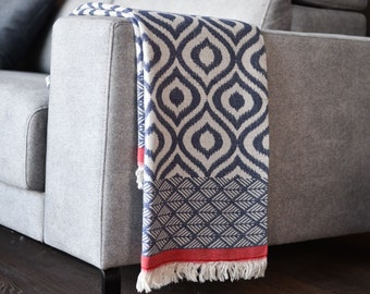 Turkish Cotton Throw Blanket: Beige & Coffee, 53x67 Inches