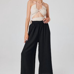 Wide Leg Pants Women | Cotton Palazzo Pants | Flowy Boho Pants | Summer Beach Trousers | Elastic Waist | Handmade Clothing