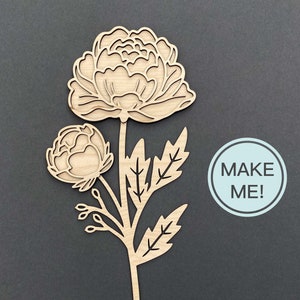 Peony Flower SVG, Peony Laser Cut File, Flower Laser File, Mothers Day SVG, Glowforge Files Flowers, Wooden Flowers Bouquet Svg, Circut SVG