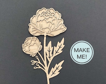 Pfingstrose Blume SVG, Pfingstrose Laser geschnitten Datei, Blumen Laser-Datei, Muttertag SVG, Glowforge Dateien Blumen, Holzblumen Blumenstrauß SVG, Circut SVG