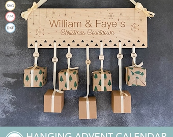 Christmas Calendar Laser Cut File SVG, Hanging Advent Countdown Calendar Laser File