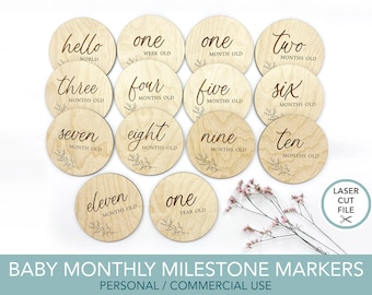 Milestones Markers Cut File, Baby Photo Prop SVG, Monthly Milestones Laser Cut File, Glowforge SVG Baby, Commercial Use Files