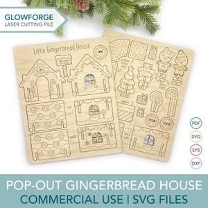 Gingerbread House SVG, Glowforge Christmas Cut Files, Gingerbread Man House Laser Cutting File, Kids Xmas Gift, Christmas 3D Laser Pattern