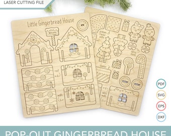 Gingerbread House SVG, Glowforge Christmas Cut Files, Gingerbread Man House Laser Cutting File, Kids Xmas Gift, Christmas 3D Laser Pattern