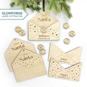 Paquete navideño SVG, carta de Papá Noel SVG, archivos láser Glowforge navideños, portalistas navideño personalizado, adorno de Papá Noel DIY