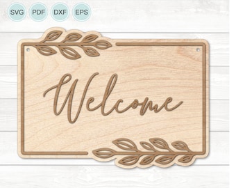 SVG, Signo de decoración del hogar Svg, Colgador de puerta de bienvenida SVG, Respaldo de letrero colgante SVG, Archivos Glowforge, Archivo láser pdf