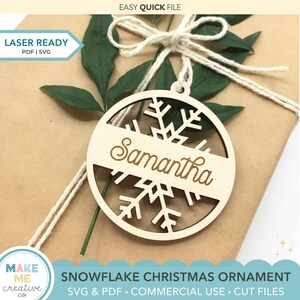 Décoration de Noël flocon de neige Étiquette cadeau SVG Noël Décoration de Noël personnalisée avec nom pour bas de Noël Étiquette cadeau SVG Fichier laser de Noël