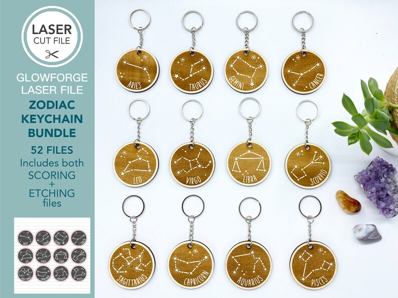 Star Sign SVG Bundle, Zodiac Star Sign Charm SVG Keychain Set ...