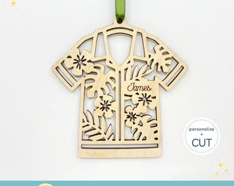 Hawaii Christmas Ornament SVG Hawaiian Shirt Tropical Flower Decoration Personalize Name Laser Cut File Digital Download Family Travel Gift