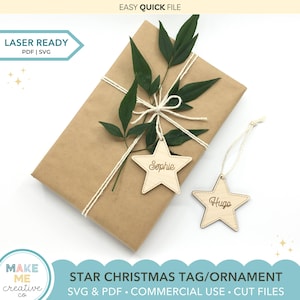 Christmas Star Ornament SVG Gift Tag Personalized Stocking Name Tag Ornament With Custom Name Christmas Decoration SVG Christmas Laser File