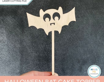 Halloween Bat SVG, Cute Bat Cake Topper Laser Cut File, Halloween Monster Decorations, Glowforge Digital Cut File