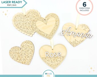 Valentine Name Tag SVG Laser Cut File Scalloped Heart Basket Tag Custom Valentine Gift Coquette Heart Name Tag Valentines Day Decor