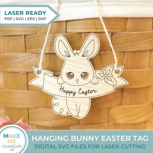Étiquette de panier de Pâques SVG, lapin SVG, fichier découpé au laser pour Glowforge, Pâques SVG, étiquette de nom de panier, oeuf de suspension svg, fichier pour Cricut