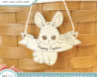 SVG Easter Basket Tag, Bunny SVG, Laser Cut File for Glowforge, Easter SVG, Basket Name Tag, Egg Hanger svg, File For Cricut