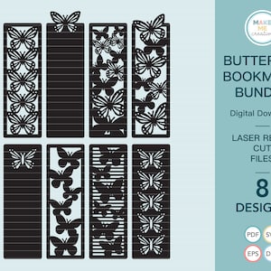 SVG papillon marque-page Laser fichier Bundle, 8 pièces fichiers de coupe numérique pour Cricut, motif Svg Nature, Glowforge svg