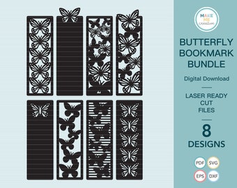 SVG Butterfly Bookmark Laser File Bundle, 8 Piece Digital Cut Files For Cricut, Nature Svg Pattern, Glowforge svg
