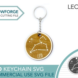 LEO Zodiac SVG Charm, Sternzeichen Lasercut-Datei, Glowforge Cut File, Juli August Konstellation Schlüsselanhänger, Celestial Star Map, Gravurdatei