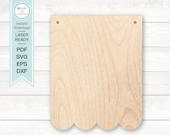 SVG, Banner de letrero festoneado SVG, Percha de puerta de borde festoneado SVG, Archivo de corte de respaldo de letrero festoneado, Percha de puerta svg, Glowforge svg