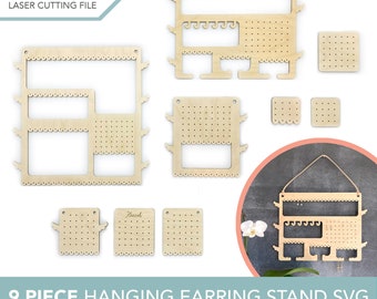 Earring Holders SVG File Bundle, 9 Piece Jewelry Organizers, Laser Cut Files Glowforge, Travel Jewelry Stud Earring Holder, Display Stand