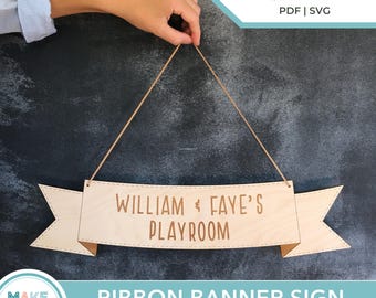 Kids Playroom Sign SVG, Baby Name Sign, Childrens Bedroom Decor Laser Cut File, Flag Banner Laser Cutting File, Score and Engraving SVG PDF