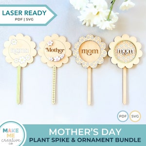 Pacote SVG do Dia das Mães, arquivo digital pronto para laser do Dia das Mães, conjunto de pontas e etiquetas para presentes de flores da mãe, arquivo de corte a laser, presente para a vovó
