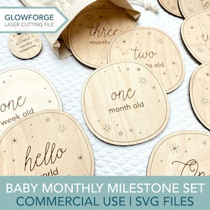 Baby Milestones SVG, Monthly Milestones Markers Laser Cut File, Monthly Photo Prop Glowforge SVG, Commercial Use Files