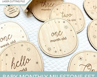 Archivos cortados con láser de marcadores de hitos mensuales, SVG de hitos del bebé, accesorios fotográficos mensuales Glowforge, archivos para uso comercial
