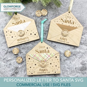 Portalistas navideños SVG, carta personalizada para Papá Noel, archivo cortado con láser Glowforge, adorno con letra para Papá Noel, decoración navideña con texto "Querido Papá Noel"