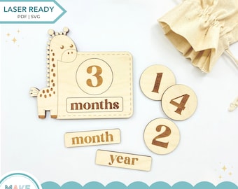 Giraffe Baby Milestone Markers SVG, Laser Cut Monthly Baby Milestone Discs, Woodland Animal Nursery Decor, Baby Shower Gift Digital File