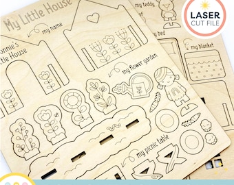 Kids Dollhouse SVG, Pop Out Toy House Laser Cut File, Kids Playhouse With Garden Bed And People Laser Cut File, Glowforge Files Children