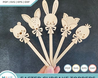 Easter Decoration SVG, Easter Cake Topper Set of 5 Laser Cutting Files, Woodland Animals SVG
