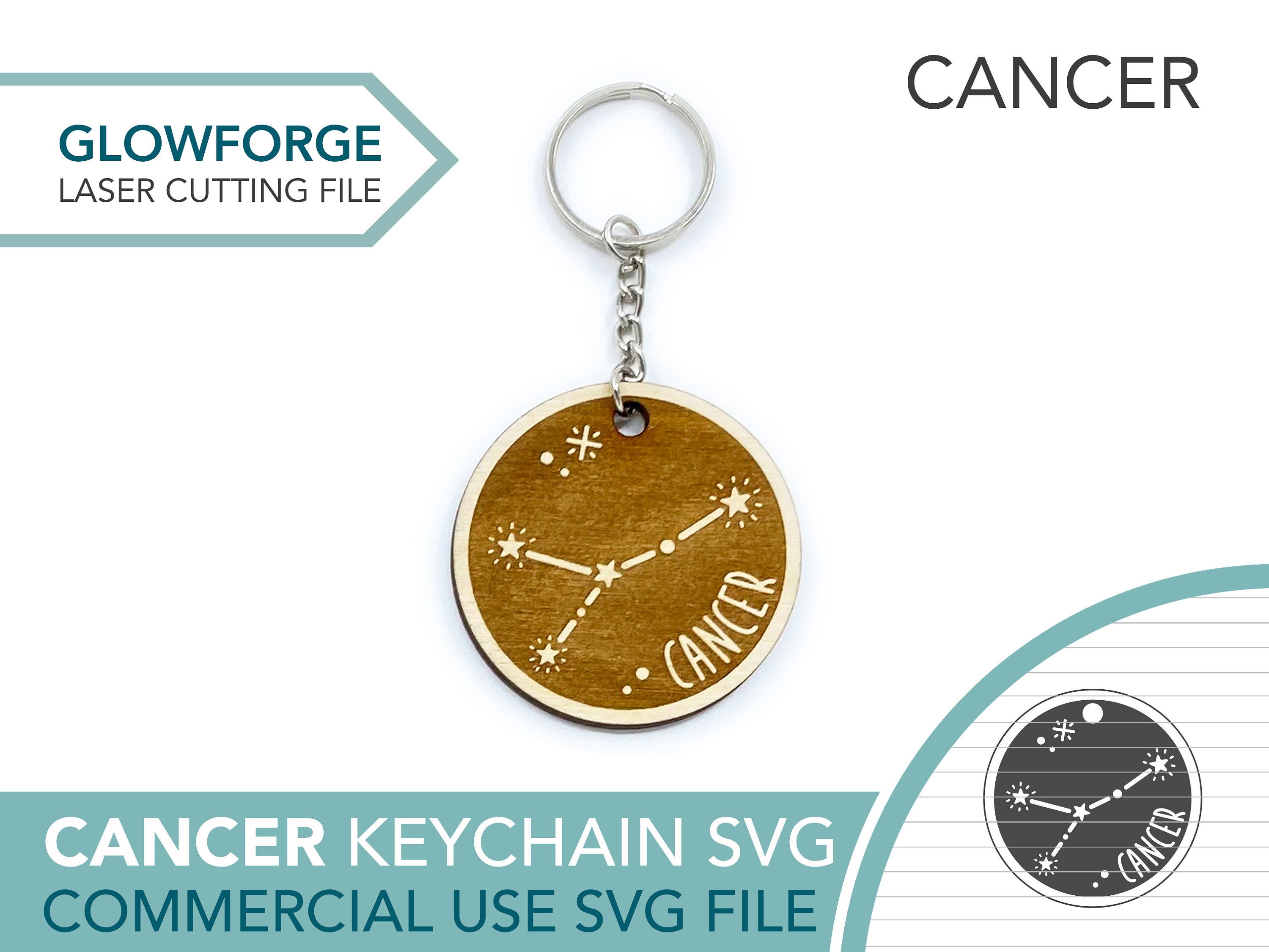 CANCER Zodiac SVG, June July Zodiac Constellation Keychain Charm, Star