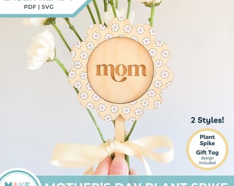 Mother's Day Gift Set, Retro Floral Laser Cutting File, Mothers Day Flower Plant Spike, Mom Cake Topper, Gift for Grandma, 3D Laser Cut File