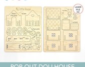 Christmas Decoration SVG, Pop Out Xmas House With Kids Garden And Bed Laser Cut File, Stocking Stuffer Glowforge Files
