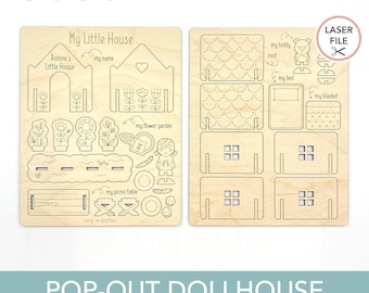 Christmas Decoration SVG, Pop Out Xmas House With Kids Garden And Bed Laser Cut File, Stocking Stuffer Glowforge Files