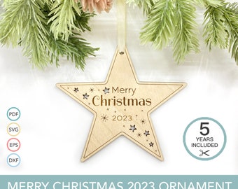 Christmas Ornament SVG, Christmas Star Cut File, Merry Christmas 2023 Laser Cut File, Glowforge Files